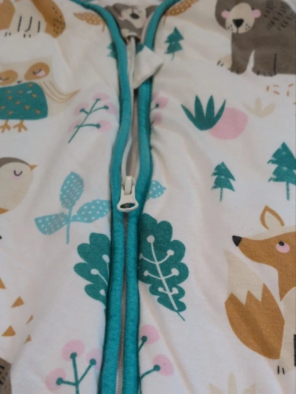 Cozy Forest Friends Kids Sleep Sack - Teal Trim (Size M)